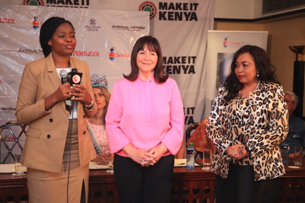 Brand Kenya Acting Chief Executive Officer Mary Luseka, Miss World Chairlady Julia Morley and Miss World Kenya Franchise Director Terry Mungai. 