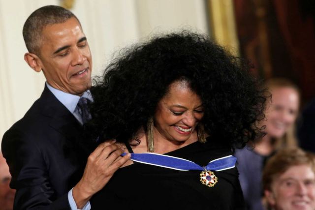 President Barack Obama presents the Presidential Medal of Freedom to Diana Ross.