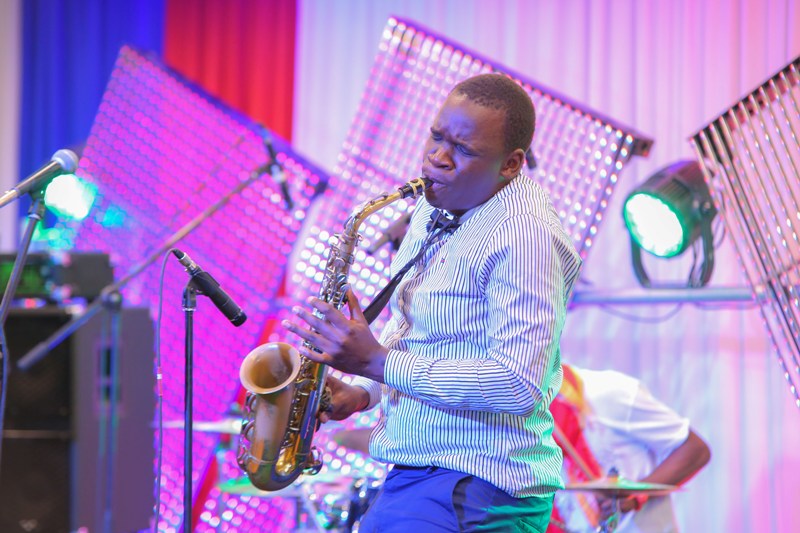 Don Ouko aka 'The Don' plays his saxophone.