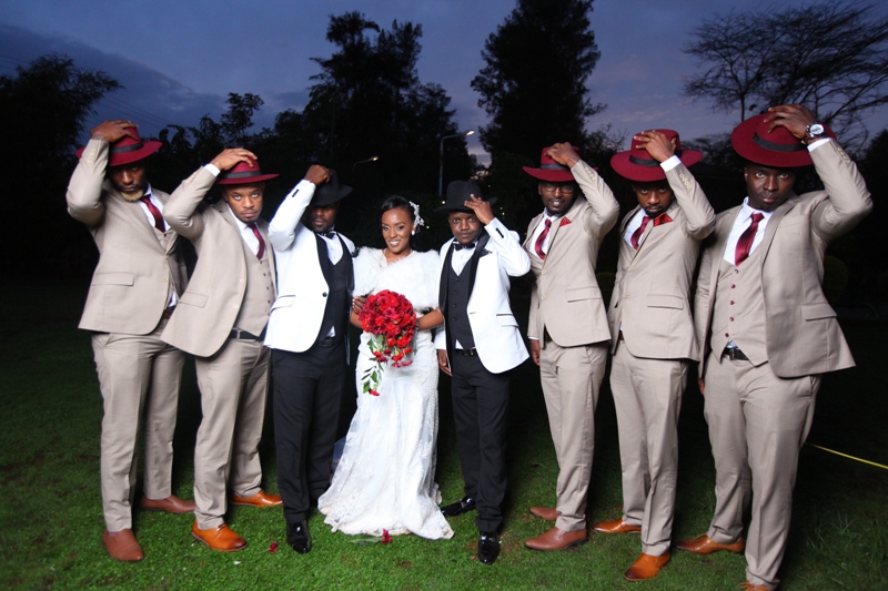 The boys Best Man Joseph Karanja, Edward Kinyanjui, Brian Mswahili, Jeromy Kingori, Edie Zani and Evans Ratemo with Nancy and Carlos