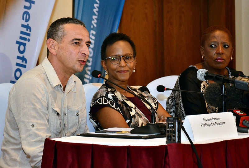 Dipesh Pabari FlipFlopi Co-Founder, Joyce Msuya Acting Executive Director, UN Environment and H.E. Koleka Anita Mqulwana South Africa High Commissioner to Kenya.